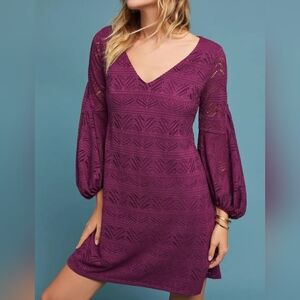 ⚡️ANTHROPOLOGIE MAEVE PURPLE BALLON SLEEVE LAILA LACE LINED DRESS